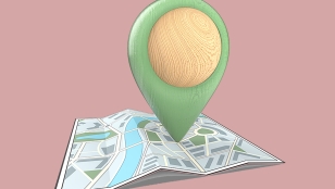 Green op locatie kaart roze achtergrond