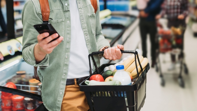 Kiezen winkel, boodschappen mandje